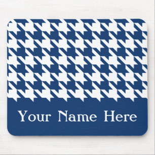 Tapis De Souris Houndstooth élégant de la marine avec nom personna