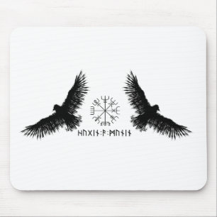 Tapis De Souris Hugin et MuninVegvisirAbbaye d'Odinsnoir