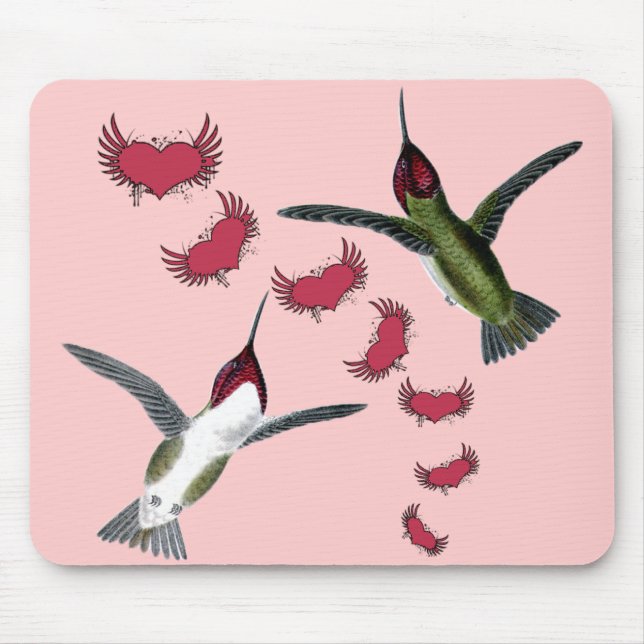 Tapis De Souris Humming Birds Grunge Hearts with Wings (Devant)