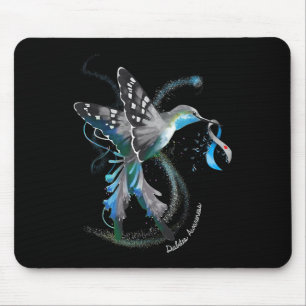 Tapis De Souris Hummingbird Holding Grey Blue Ribbon T1d Diabetes
