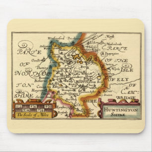 Tapis De Souris Huntingdonshire Comté Angleterre Ancienne carte An