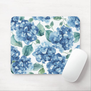 Tapis De Souris Hydrangea Blues Fleurs à motif de fleurs aquarel