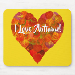 Tapis De Souris I Love Autumn ! - Red Aspen Leaf Hearts