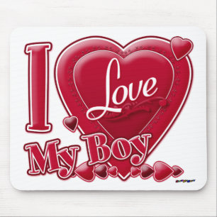 Tapis De Souris I Love My Boy rouge - coeur