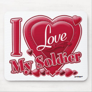 Tapis De Souris I Love My Soldier rouge - coeur