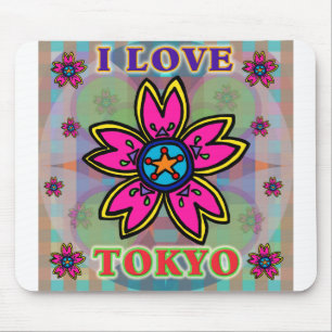 Tapis De Souris "I LOVE TOKYO" Fleurs Mousepad