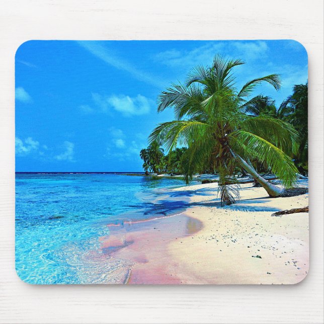 Tapis De Souris Île tropicale avec les palmiers et la plage (Devant)