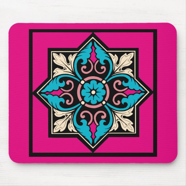 Tapis De Souris Illumination médiévale Arctique Bleu Acanthus feui (Devant)