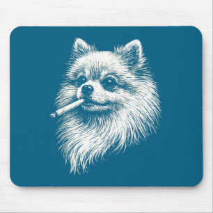 Tapis De Souris Illustration de chien Poméranie mème fumeur