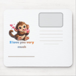 Tapis De Souris Illustration de citation romantique de singe migno