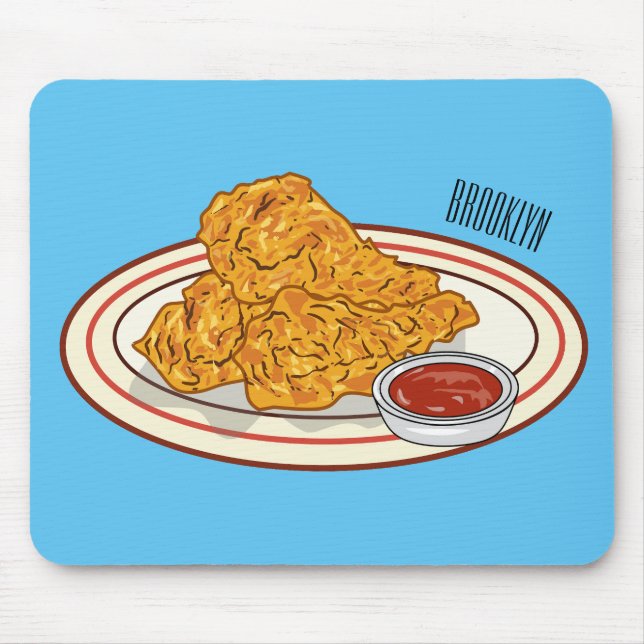 Tapis De Souris Illustration de dessin animé sur le poulet frit (Devant)