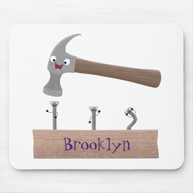 Tapis De Souris Illustration de dessin mignon, marteau et ongles (Devant)