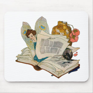 Tapis De Souris Illustration de fée bibliophile vintage