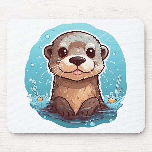 Tapis De Souris Illustration de la loutre de dessin (Devant)