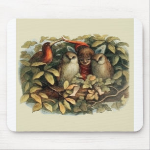 Tapis De Souris Illustration de la nature des hiboux et des fées e
