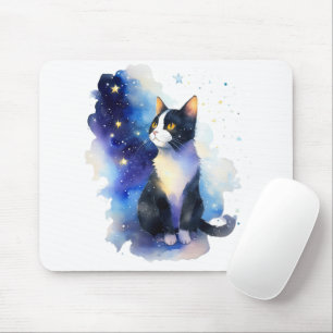 Tapis De Souris Illustration de l'aquarelle de chat Tuxedo adorabl