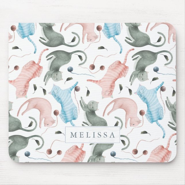 Tapis De Souris Illustration de l'aquarelle Motif de chats mignons (Devant)