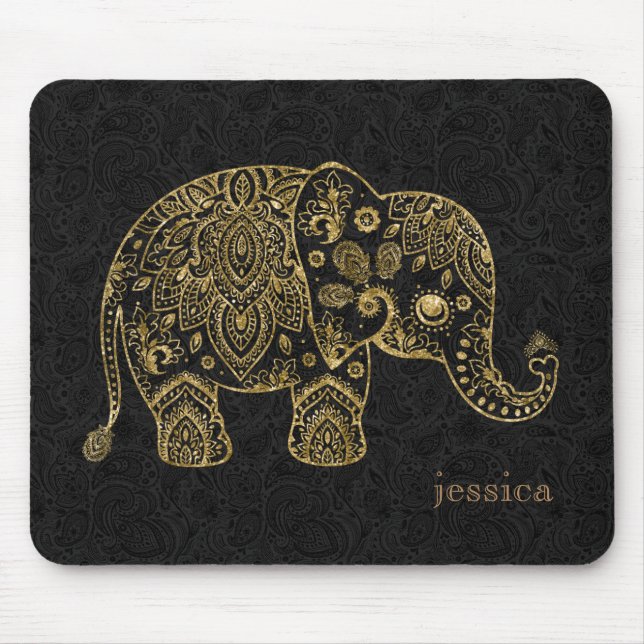 Tapis De Souris Illustration de l'éléphant en cachemire florale d' (Devant)