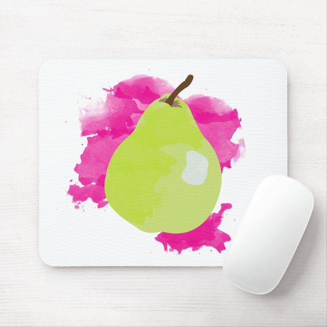 Tapis De Souris Illustration de poire avec éclaboussure d'aquarell (Avec souris)