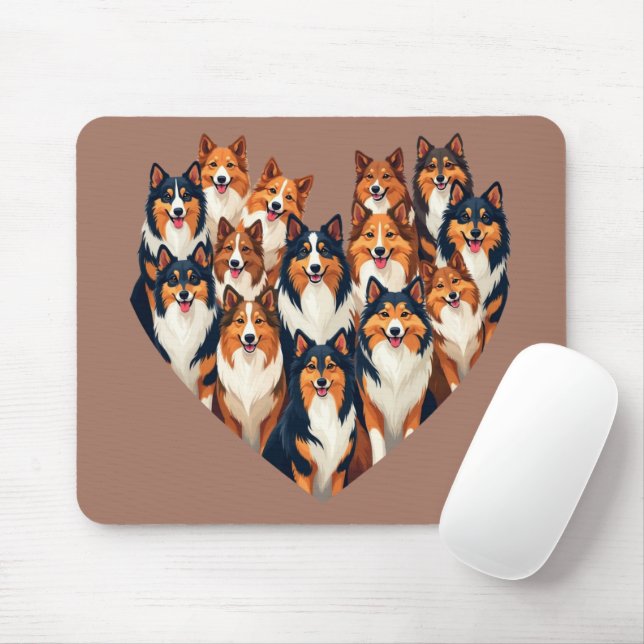 Tapis De Souris Illustration de Sheltie Heart Shetland Sheepdog (Avec souris)