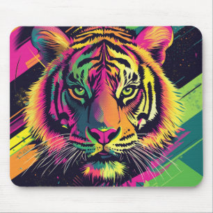 Tapis De Souris Illustration de Tigre Pop Art avec des Couleurs Né
