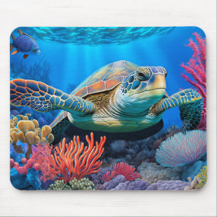Tapis De Souris Illustration de Tortue de Mer Nageant