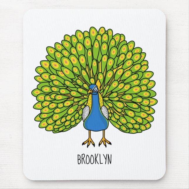 Tapis De Souris Illustration d'oiseau de paon brillant (Devant)