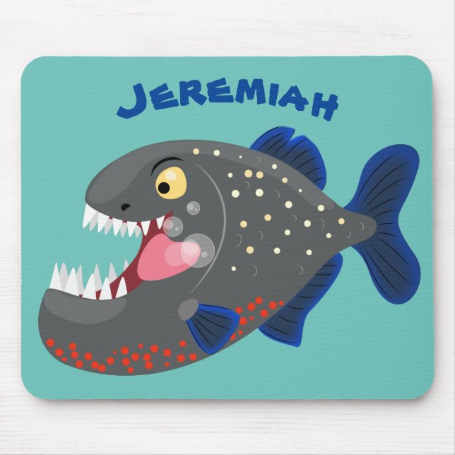 Tapis De Souris Illustration drôle de piranha affamée (Devant)
