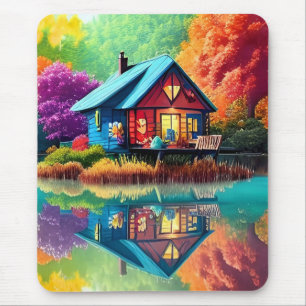 Tapis De Souris Illustration du paysage naturel avec le chalet du 