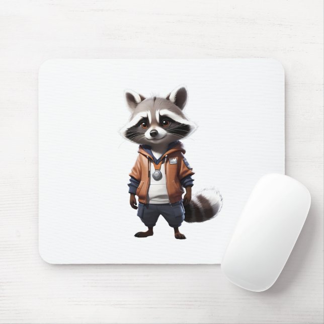Tapis De Souris Illustration du raton laveur cool et adorable (Avec souris)