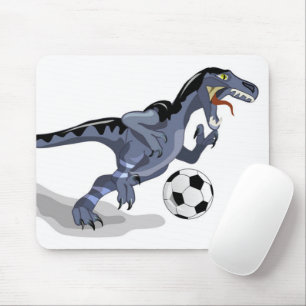 Tapis De Souris Illustration D'Un Raptor Dinosaure Jouant Au Footb