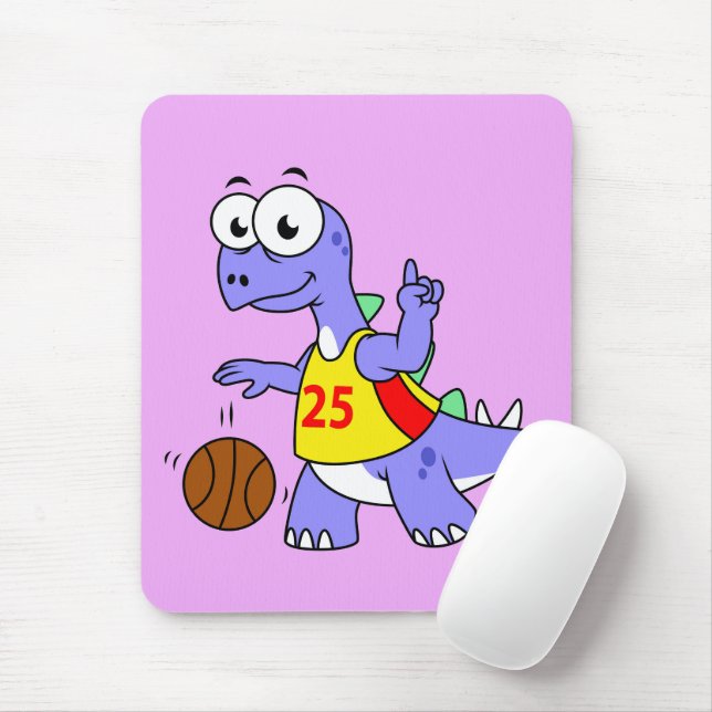Tapis De Souris Illustration D'Un Stegosaurus Jouant Au Basket. (Avec souris)