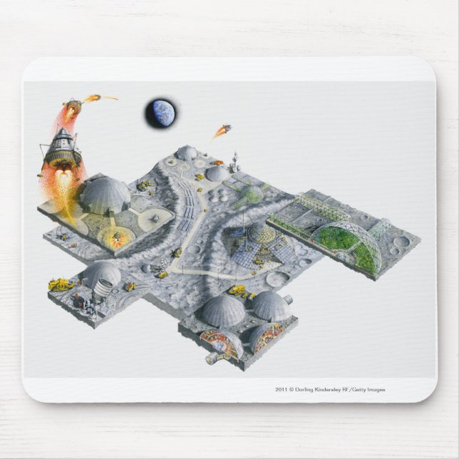 Tapis De Souris Illustration d'une base futuriste sur la lune (Devant)