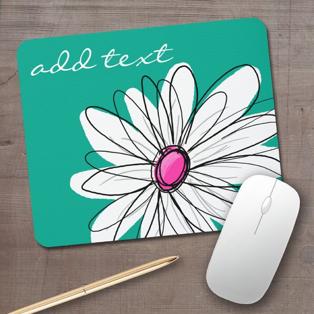 Tapis De Souris Illustration florale tendance - rose et vert (Personalized mouse pad with your name)