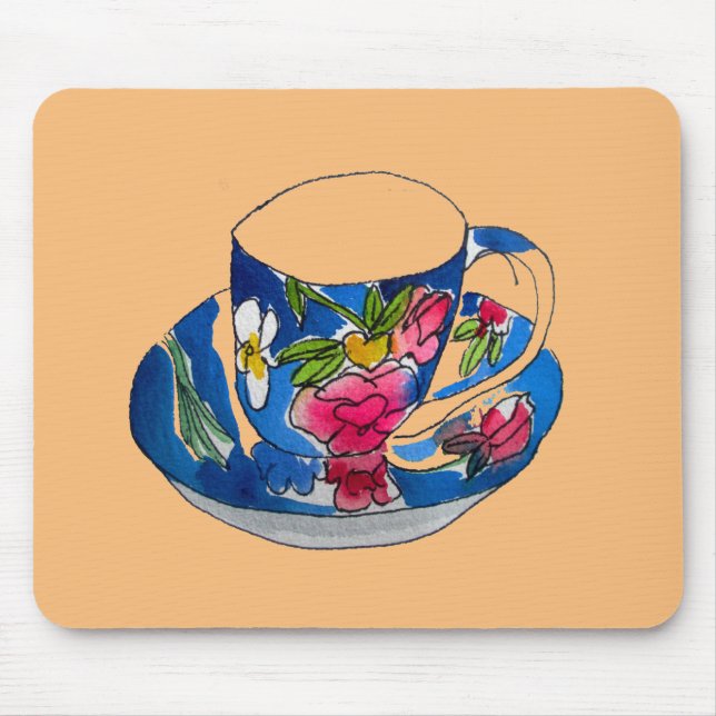 Tapis De Souris illustration originale de l'aquarelle Teacups vint (Devant)