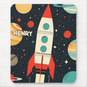 Tapis De Souris Illustration Retro Space Rocket