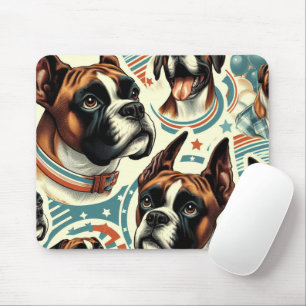 Tapis De Souris Illustration vintage de chien de boxe sans soudure