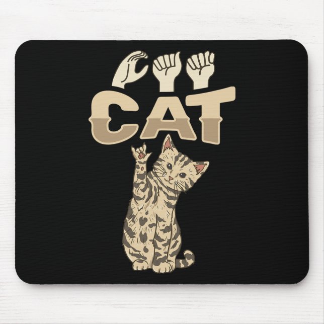 Tapis De Souris ILY Cat ASL Geste main sourde perte d'audition (Devant)