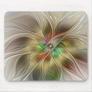 Tapis De Souris Imaginaire Floral Avec Or Moderne Abstrait Fractal