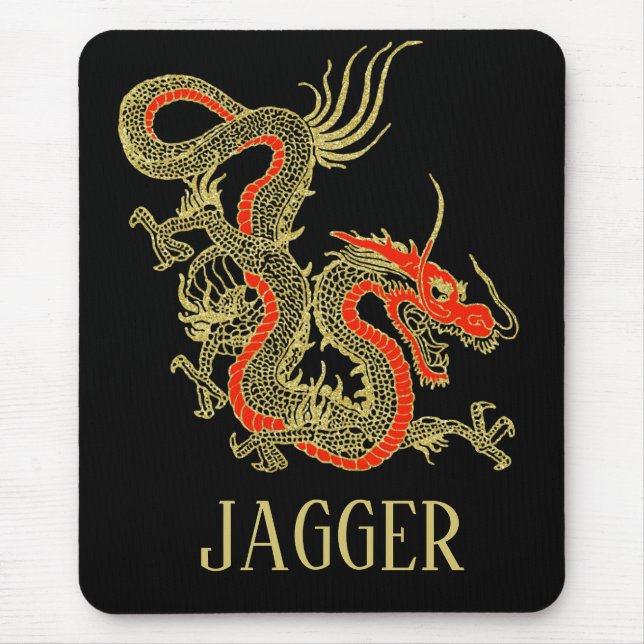 Tapis De Souris Imaginaire rouge noir Dragon chinois (Devant)