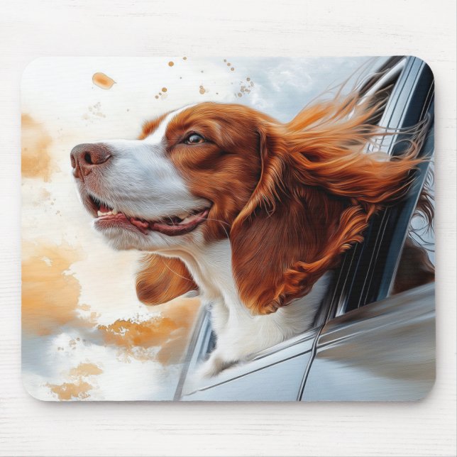 Tapis De Souris Impression d'art de chien joyeux dans le vent (Devant)