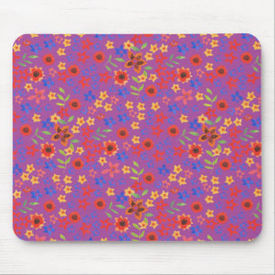 Tapis De Souris Impression florale rétro chic sur Magenta Mousepad