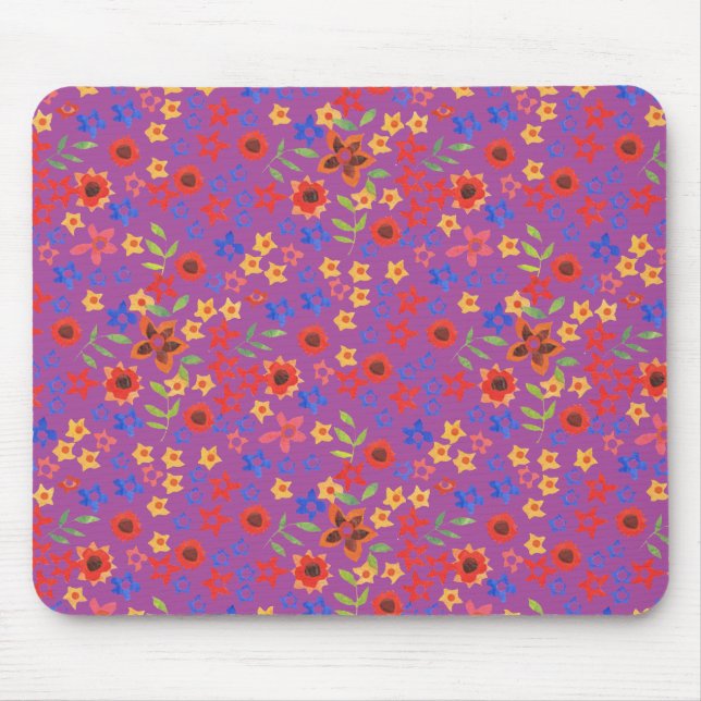 Tapis De Souris Impression florale rétro chic sur Magenta Mousepad (Devant)