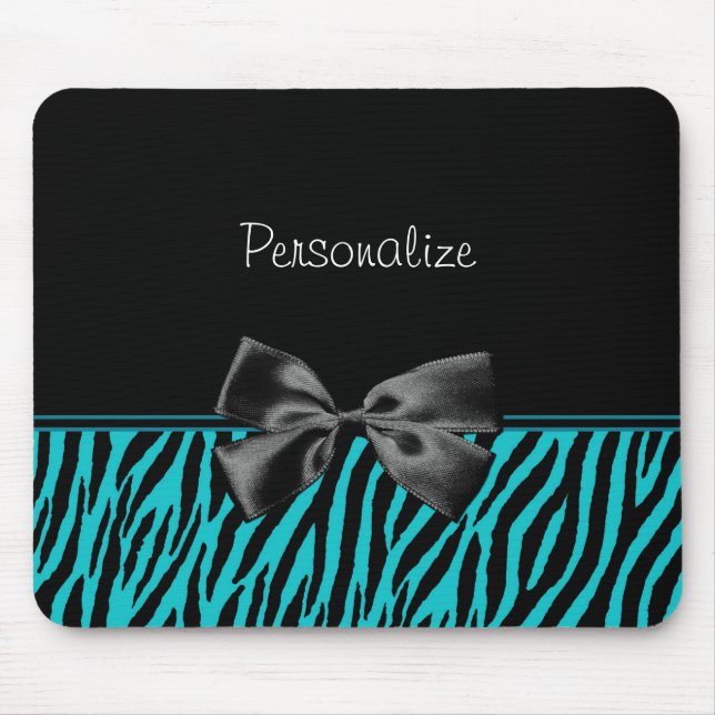 Tapis De Souris Impression Zèbre Noir Et Turquoise Avec Ruban (Devant)
