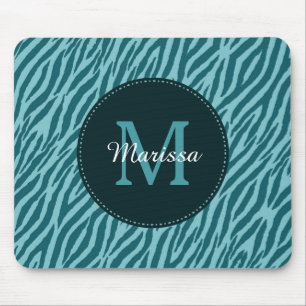Tapis De Souris Impression Zèbre Turquoise avec Monogramme et nom