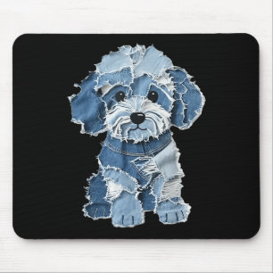 Tapis De Souris Imprimé animal de chien de patch en denim drôle ré