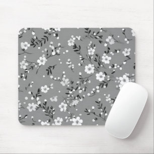 Tapis De Souris Imprimé de fleurs sur gris