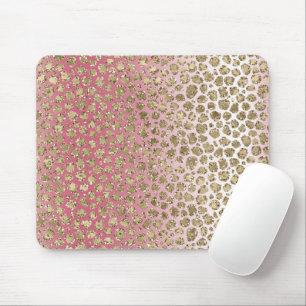 Tapis De Souris Imprimé léopard pailleté or ombré rose