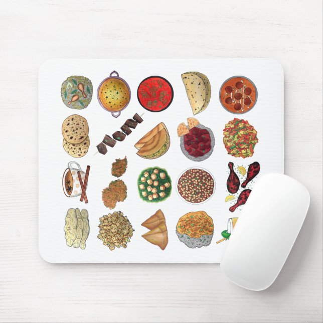 Tapis De Souris Indian Foods Plats Cuisine indienne Illustration (Avec souris)
