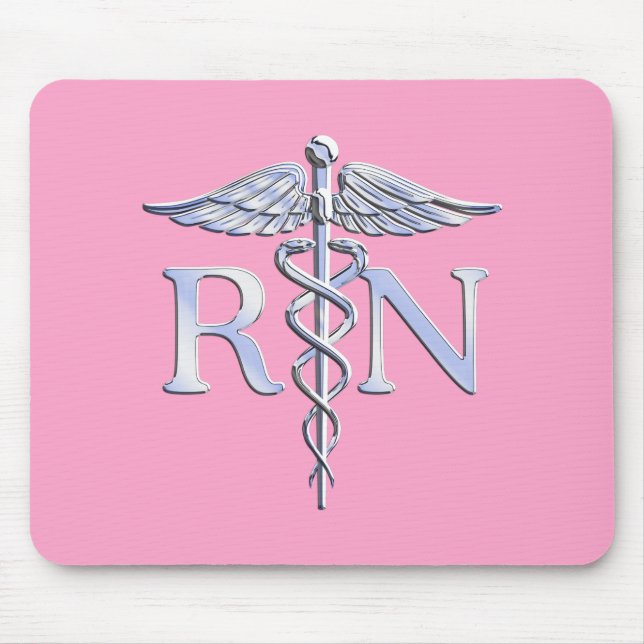 Tapis De Souris Infirmière autorisée RN Caduceus sur Rose rose (Devant)
